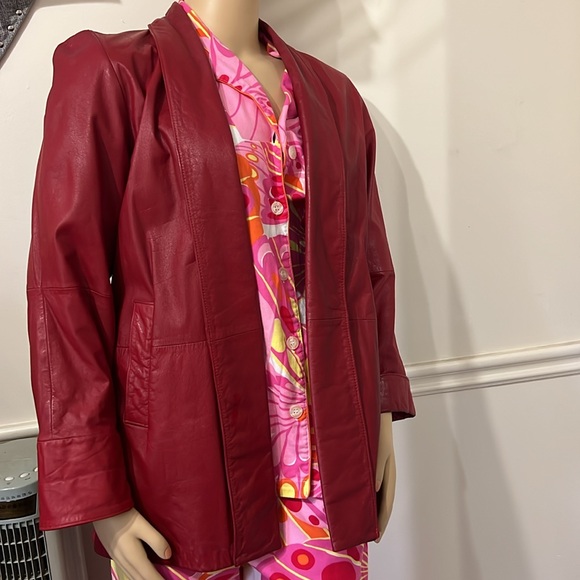 LORD & TAYLOR Vintage Size 8 Red Leather Open Coat - Picture 5 of 14